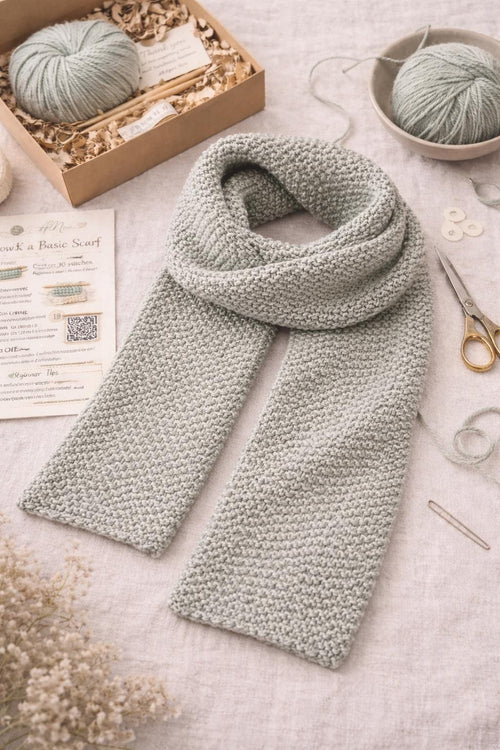 Beginner knitting kit to learn to knit a cozy garter stitch scarf – view 2