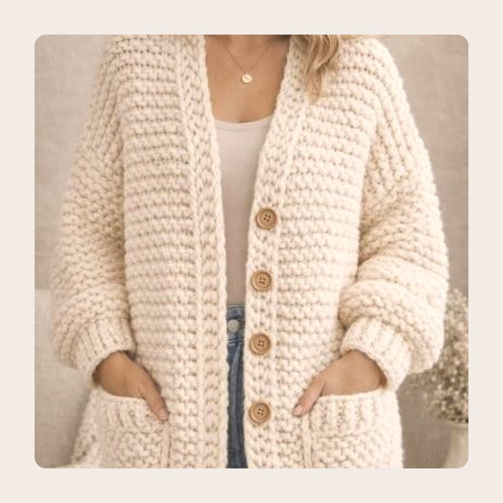 Cozy Everyday Cardigan knitting pattern, part of the Always Moo cozy sweater pattern bundle