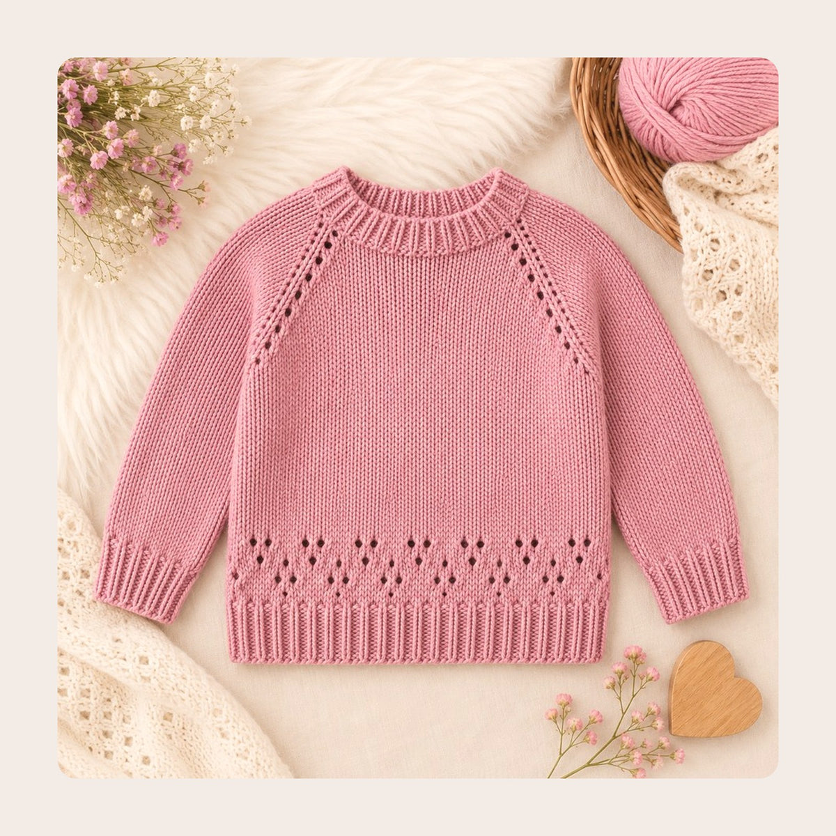 Little Meadow girls' sweater knitting pattern, part of the Always Moo baby and little girl pattern bundle