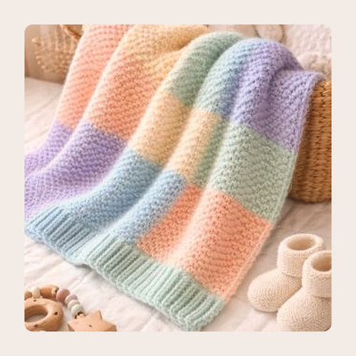 Pastel Patch Baby Blanket knitting pattern, part of the Always Moo baby and little girl pattern bundle